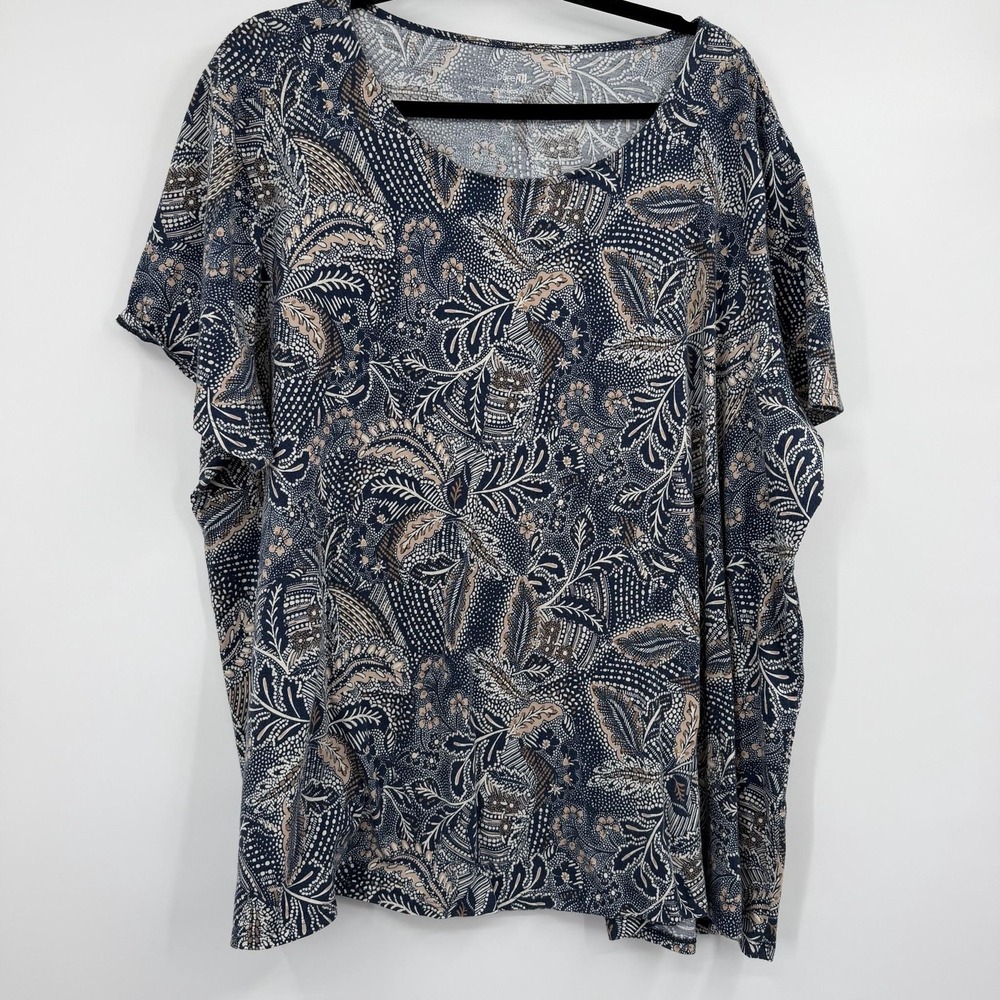 Pure Jill Top Shirt Womens 3x Blue Paisley Elliptical Tee Relaxed Casual Jersey